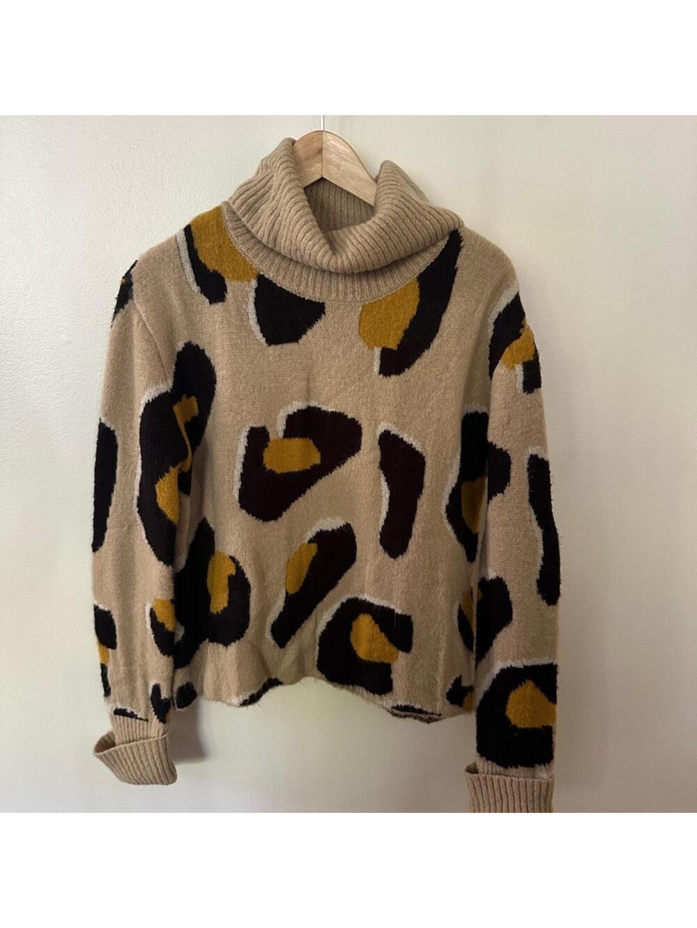Anthropologie Moth Cheetah Print Turtleneck Sweater